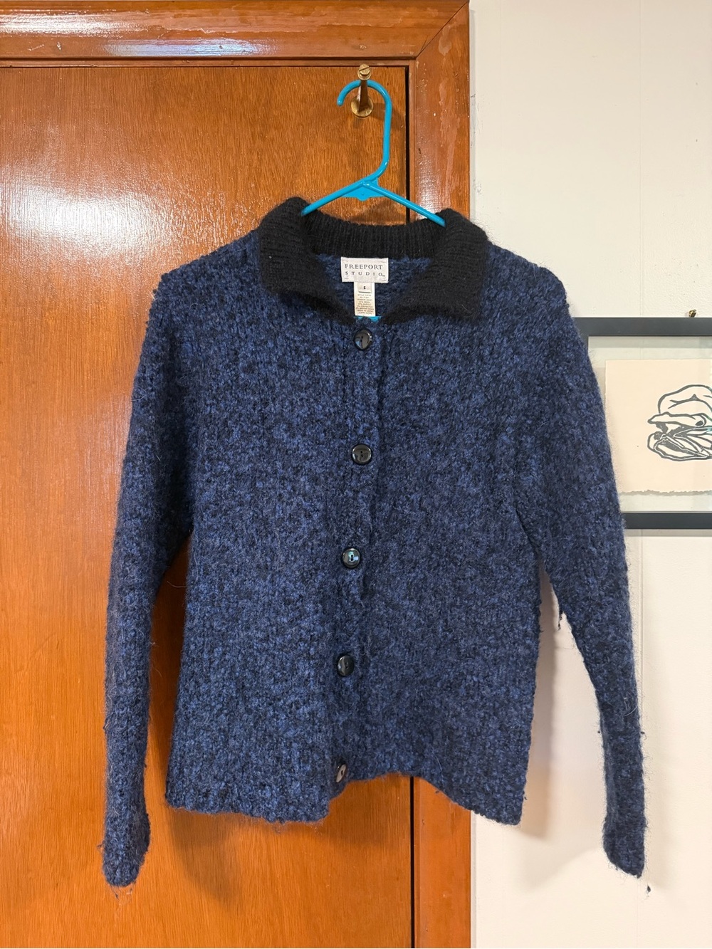 Vintage Navy Button-Up Sweater with Collar